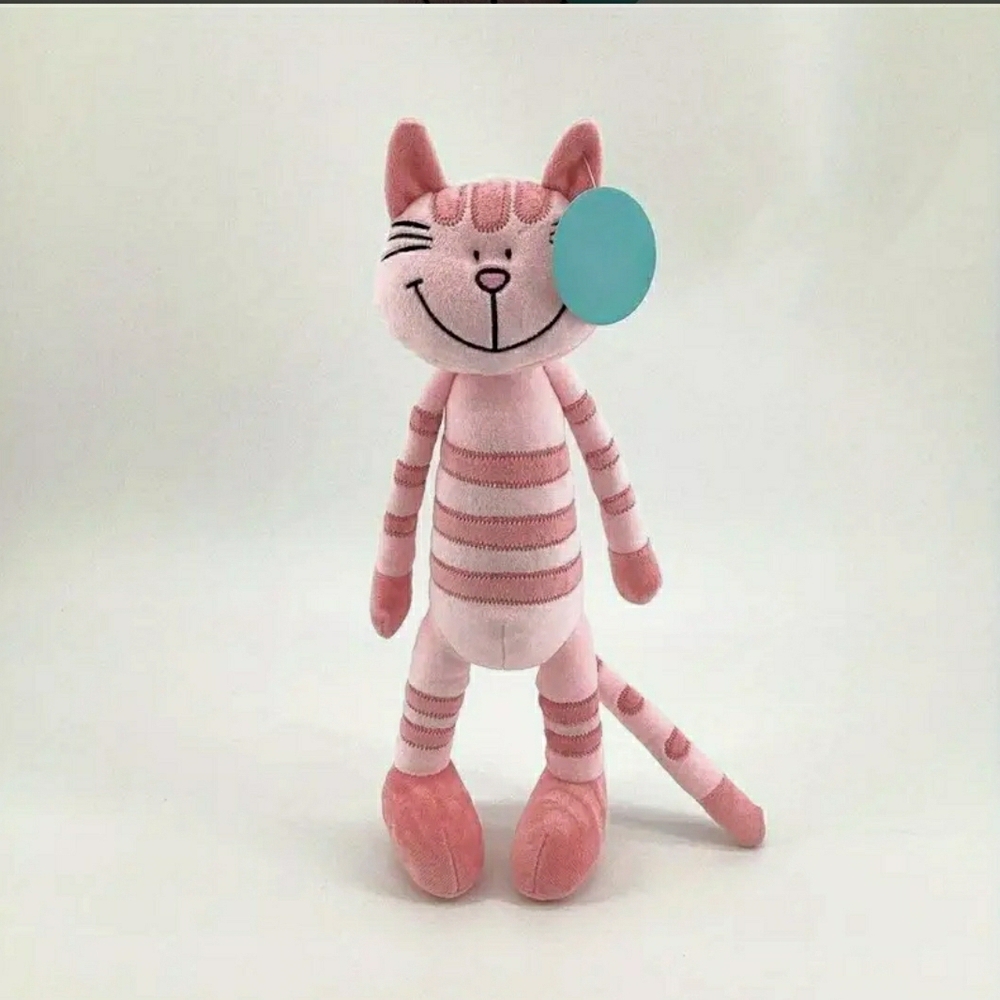NEW! Adorable Pink Striped Cat Plush Stuffed Snuggle Buddy